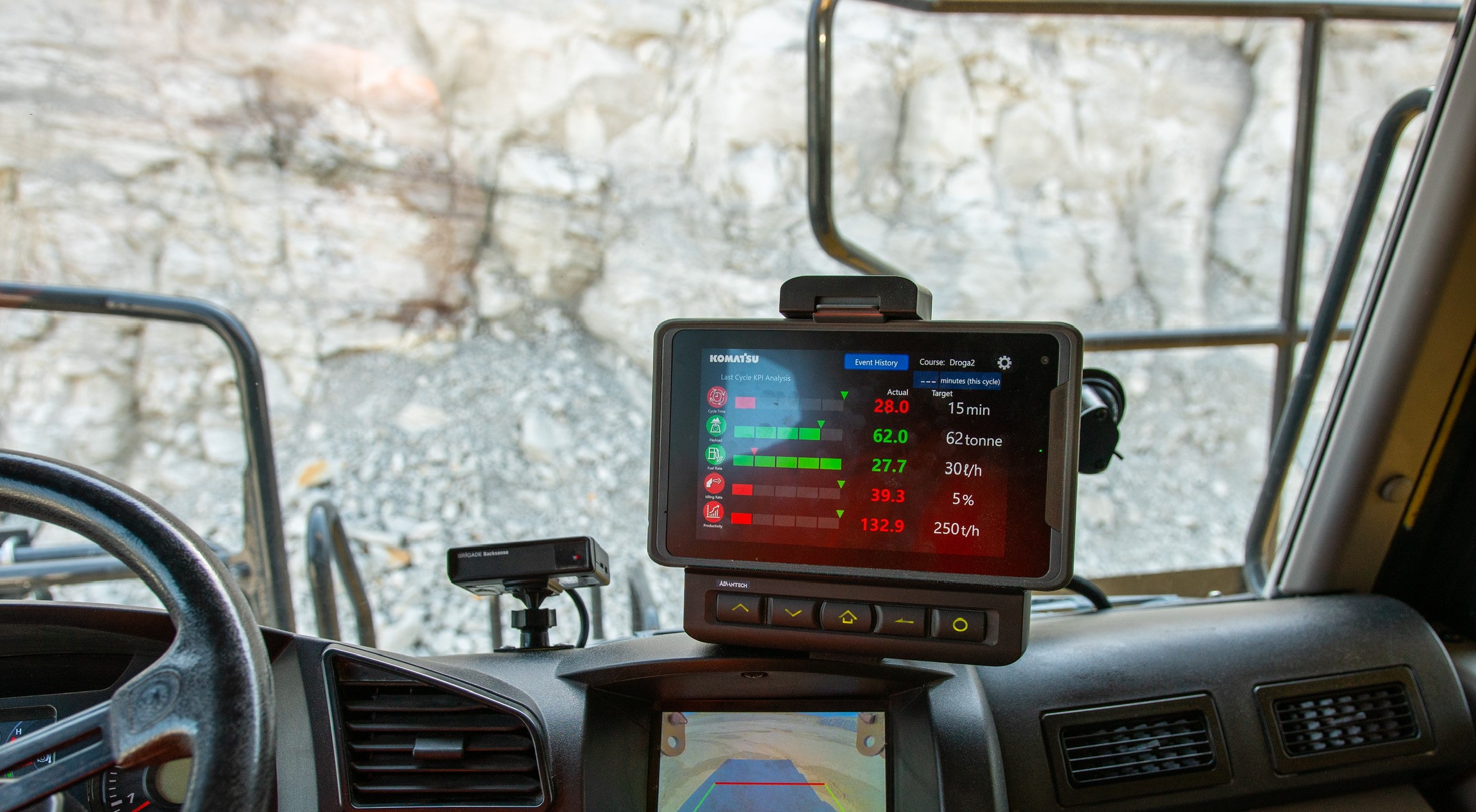 Komatsu monitor för förarvägledning som stöd