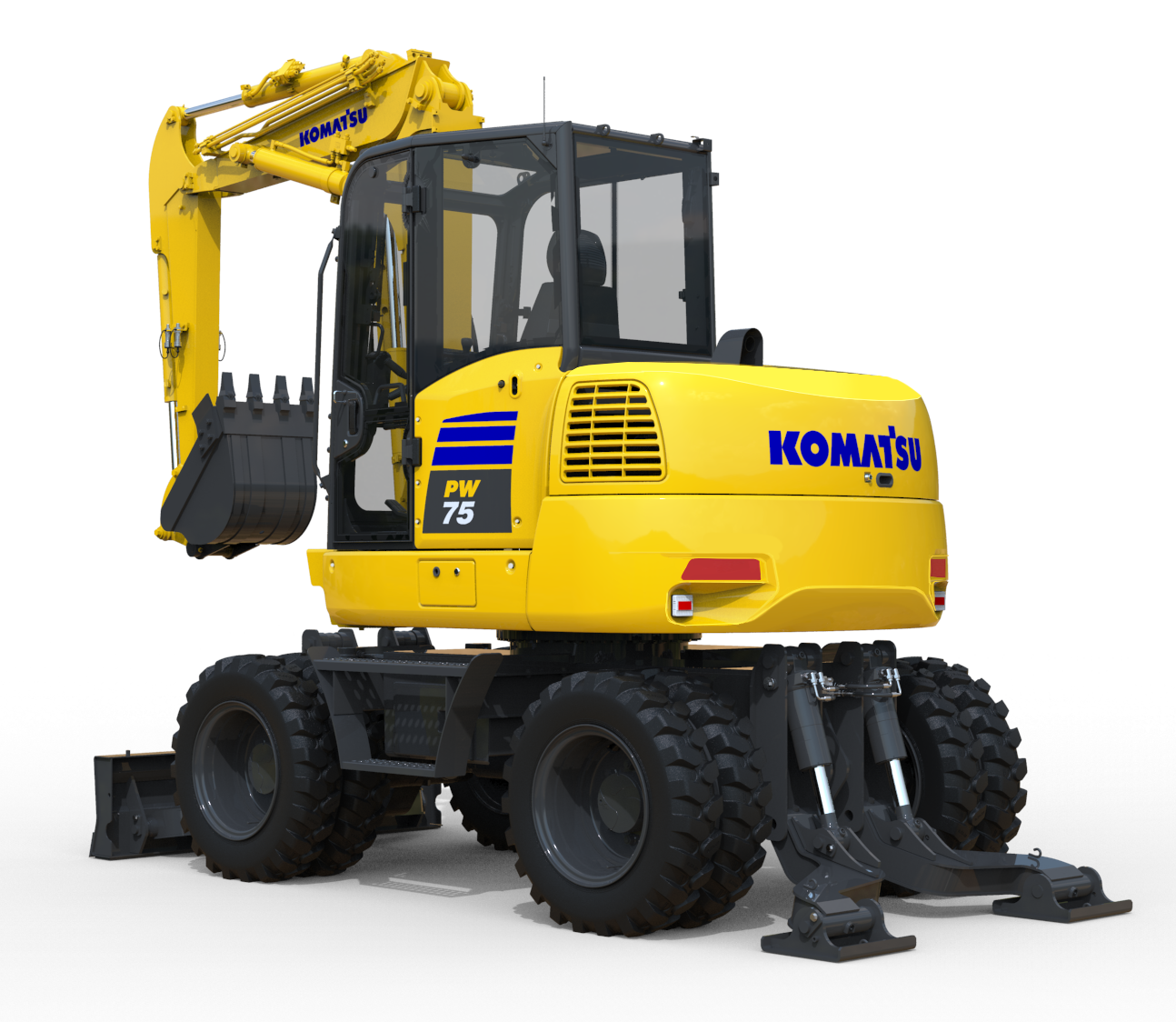 En gul komatsu-grävmaskin